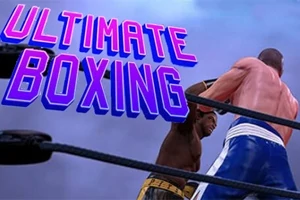 Hai võ sĩ quyền anh đang thi đấu trên sàn đấu, cùng dòng chữ Ultimate Boxing nổi bật phía trên
