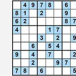 Bảng vuông 9x9 với các số từ 1 đến 9, một số ô được tô màu xanh dương nhạt