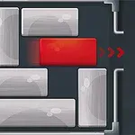 Các khối hình chữ nhật màu xám và đỏ xếp trong một khung vuông nhỏ, với khối màu đỏ đang di chuyển sang phải