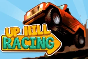 Xe jeep màu cam đang leo dốc với chữ UP HILL RACING ở phía trước