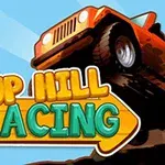 Xe jeep màu cam đang leo dốc với chữ UP HILL RACING ở phía trước