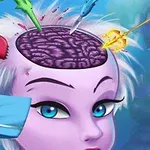 Một nhân vật có làn da màu tím với phần đầu mở ra để lộ bộ não, xung quanh có một số dụng cụ phẫu thuật và dị vật