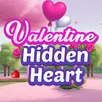 Chữ Valentine Hidden Heart nổi bật trên nền cảnh thiên nhiên với cây cối và bong bóng hình trái tim