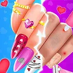 Hình ảnh các móng tay được trang trí sáng tạo với họa tiết trái tim, kim cương và ống kem có biểu tượng chữ thập đỏ