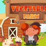 Người nông dân đứng trước trang trại với dòng chữ VEGETABLES FARM ở phía trên và có các chú lợn ở bên cạnh