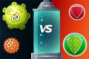 Hình ảnh hiển thị một virus hoạt hình đối đầu với hai biểu tượng khiên, với chữ VS ở giữa