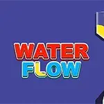 Hình ảnh có chữ WATER FLOW và một bình chứa chất lỏng màu vàng đang chảy qua phễu vào lọ bên dưới, trên nền màu xanh dương