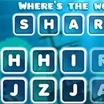 Các ô chữ với chữ cái SHARK nổi bật trên nền dưới nước có bóng dáng tàu chìm