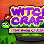 Hình ảnh có tiêu đề Witch Craft với nền là một cái vạc ma thuật đang sôi, cùng ba giọt nước dễ thương có khuôn mặt tươi cười ở các màu xanh, đỏ và xanh dương, và một mặt trăng sáng phía xa