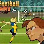 Ba nhân vật hoạt hình đang tham gia đá bóng, với một người đang sút penalty và thủ môn đang bay người cản phá