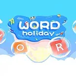 Hình ảnh có nền bầu trời xanh với các đám mây trắng, chữ WORD holiday nằm trên một hình băng có gắn các chữ cái nằm trong bong bóng