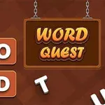 Các ô vuông chữ cái trên nền màu nâu với biển treo ghi Word Quest