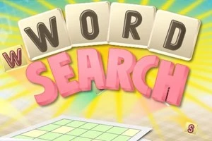 Chữ WORD SEARCH lớn và nổi bật trên nền màu vàng sáng, với các ô chữ ở phía dưới