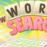 Chữ WORD SEARCH lớn và nổi bật trên nền màu vàng sáng, với các ô chữ ở phía dưới