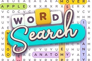 Hình ảnh chứa chữ Word Search với các từ được tô sáng trong một bảng chữ cái