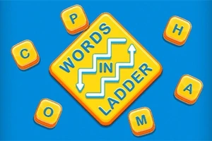 Biểu tượng có chữ WORDS IN LADDER trên nền màu vàng, xung quanh là các chữ cái riêng lẻ: C, P, H, A, O, M