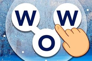 Hình ảnh một bàn tay vẽ hoạt hình chỉ vào một trong ba vòng tròn kết nối có chữ W, O, W trên nền băng tuyết