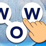 Hình ảnh một bàn tay vẽ hoạt hình chỉ vào một trong ba vòng tròn kết nối có chữ W, O, W trên nền băng tuyết