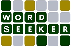 Chữ WORD SEEKER được hiển thị trên nền các ô màu xanh lá, xám và vàng