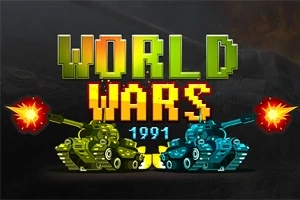 Hai chiếc xe tăng đang bắn nhau với dòng chữ WORLD WARS 1991 ở phía trên