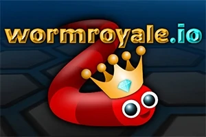 Một con sâu màu đỏ đội vương miện vàng nằm trên nền tối, với dòng chữ wormroyale