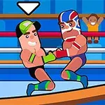Hai nhân vật hoạt hình đang đấu vật trong một sàn đấu với khán giả cổ vũ phía sau