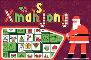 Hình ảnh ông già Noel đứng cạnh các ô xếp hình với họa tiết Giáng Sinh như cây thông, tuần lộc, và hộp quà trên nền màu tím