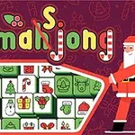 Hình ảnh ông già Noel đứng cạnh các ô xếp hình với họa tiết Giáng Sinh như cây thông, tuần lộc, và hộp quà trên nền màu tím