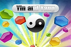 Biểu tượng âm dương ở trung tâm với nền là các viên đá màu sắc rực rỡ
