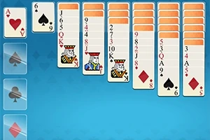 Một bộ bài xếp trên nền xanh dương với các quân bài từ Át đến Vua trong các cột hàng dọc