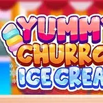 Chữ Yummy Churros Ice Cream với chữ màu sắc và hình nền màu sắc rực rỡ