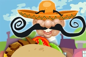 Người đàn ông đội mũ rộng vành với ria mép lớn đứng sau một chiếc bánh taco đầy màu sắc