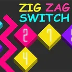 Các ô vuông màu sắc với số neon trên nền màu đen, cùng với đường zigzag màu hồng và dòng chữ ZIG ZAG SWITCH ở phía trên