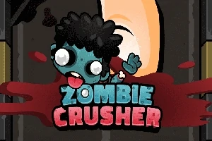 Hình ảnh một con zombie với làn da xanh và tóc xù bị nghiền nát với chữ Zombie Crusher nằm trên một vệt máu đỏ