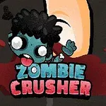 Hình ảnh một con zombie với làn da xanh và tóc xù bị nghiền nát với chữ Zombie Crusher nằm trên một vệt máu đỏ