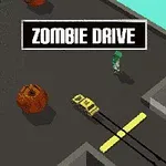 Hình ảnh hiển thị một chiếc xe ô tô nhỏ di chuyển trên đường với một vài con zombie và chướng ngại vật xung quanh