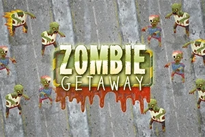 Hình ảnh có các nhân vật zombie nhỏ trên nền màu xám với chữ Zombie Getaway lớn ở giữa