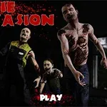 Ba con zombie đang tiến về phía trước trong khung cảnh tối tăm với chữ Zombie Invasion màu đỏ ở góc trên