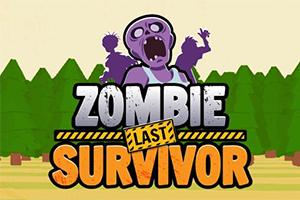 Hình ảnh một thây ma màu tím phía trên logo có chữ Zombie Last Survivor với nền rừng cây xanh