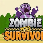 Hình ảnh một thây ma màu tím phía trên logo có chữ Zombie Last Survivor với nền rừng cây xanh