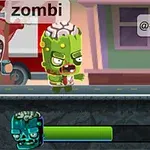 Hình ảnh một nhân vật zombie màu xanh lá cây đang di chuyển trên đường phố với thanh trạng thái phía dưới