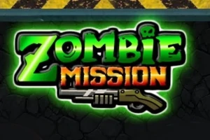 Logo màu sắc với chữ Zombie Mission phát sáng xanh lá cây, kèm hình ảnh khẩu súng bên dưới
