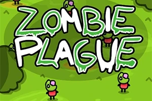Dòng chữ Zombie Plague trên nền xanh lá cây với các nhân vật zombie hoạt hình nhỏ nhắn xung quanh