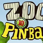 Dòng chữ Zoo Pinball với thiết kế màu sắc nổi bật, nền là bầu trời xanh và cây xanh ở hai bên
